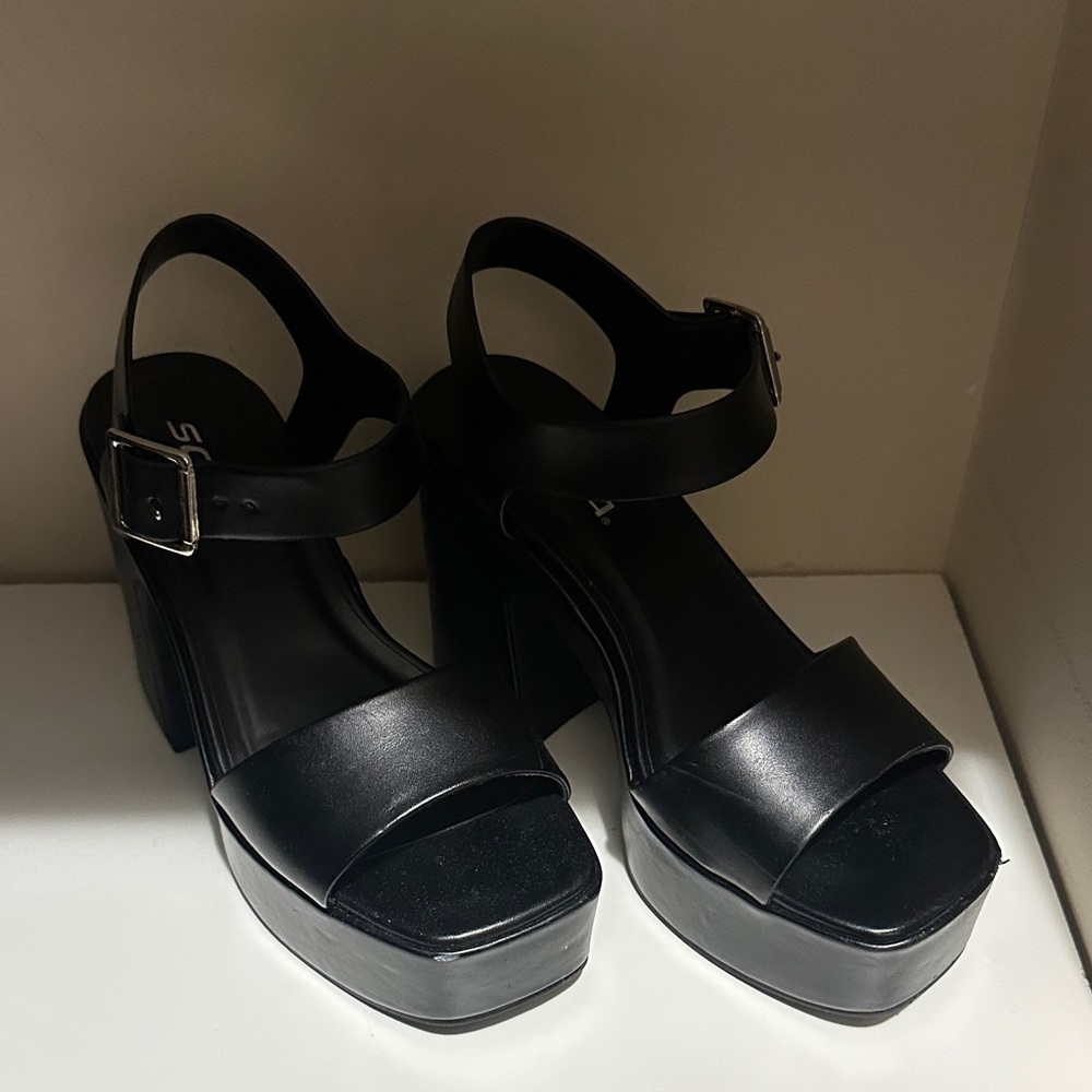 Soda Black Strappy Platform Sandals